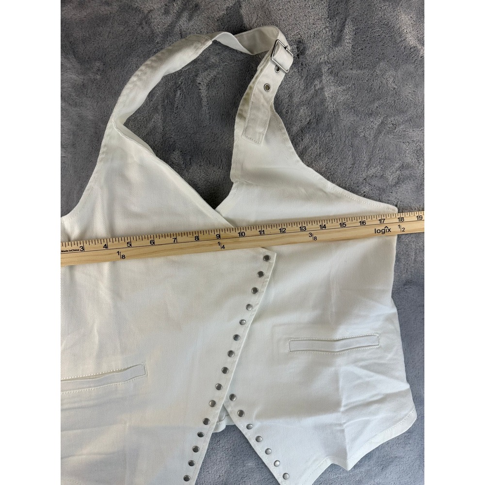 NWT Active USA Cream Denim Halter Vest Snap Front Crop Size L Western Chic - Picture 9 of 10
